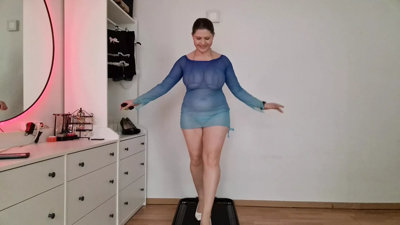 See-Through Beach Dresses Over Micro Bikini - Heels, Jiggle & Treadmill Tease