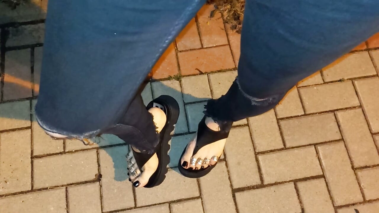 My Hot Crossdresser Feet Tease Hard Cocks on Night Walk