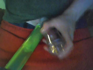Shaved balls vacuum pumps and cock masturbating with juice bottle