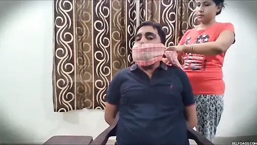 Lazy Husband Punished with Gagging