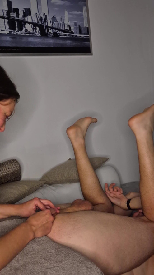 Prostate massage fucking his ass pouring milk into his ass | Clip 3