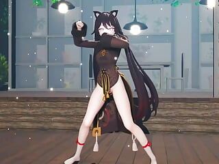 Genshin Impact - Cute Hu Tao - Danse sexy + déshabillage progressif (3D HENTAI)