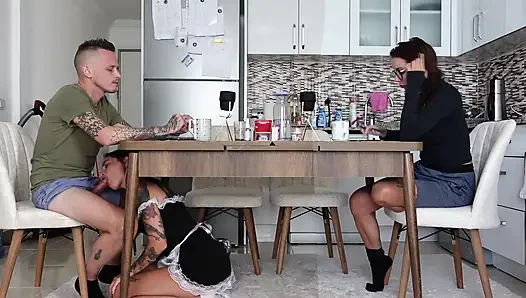 Fucked the Housekeeper in Front of His Wife! Very Hot Slut!