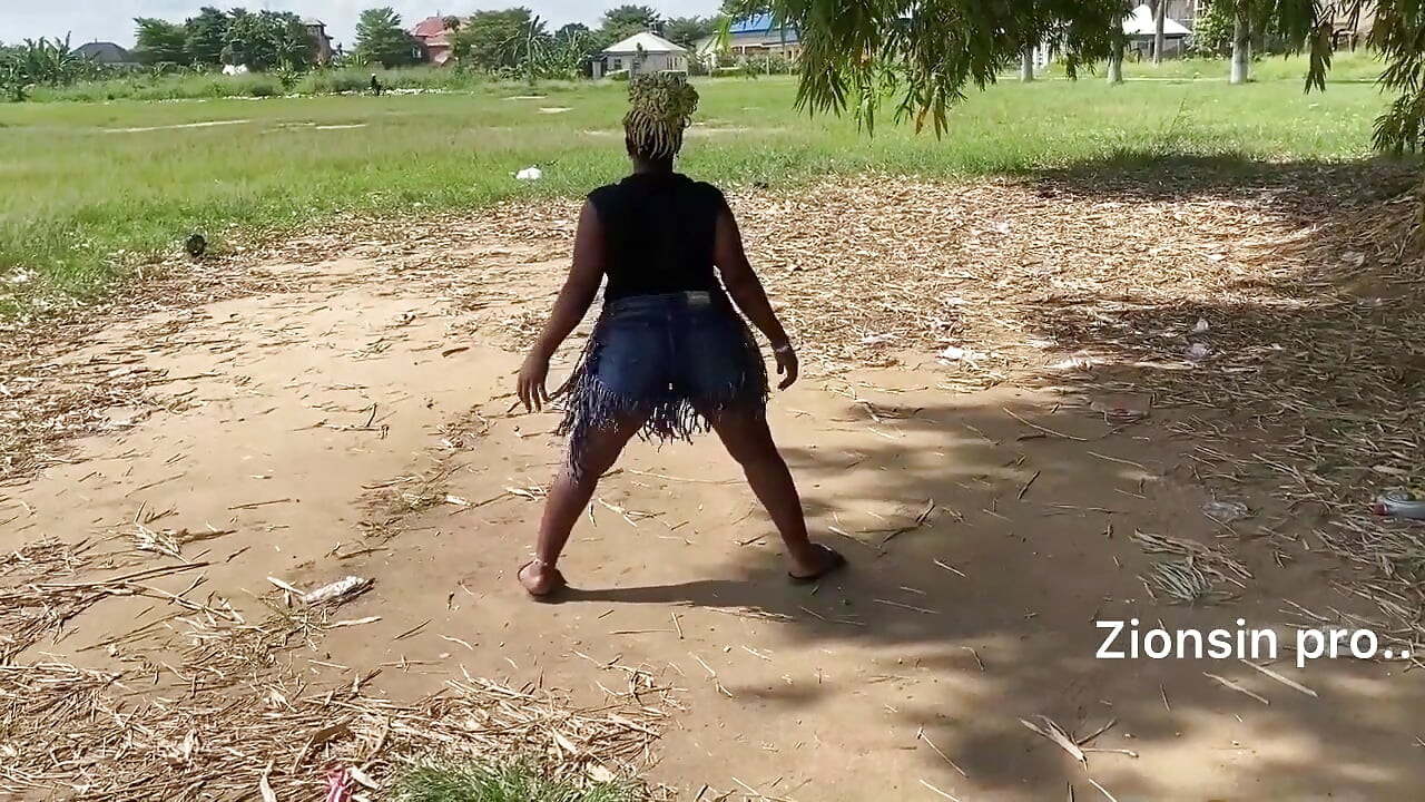 African Ebony Sexy Black Girl Dances in Public with Laughter