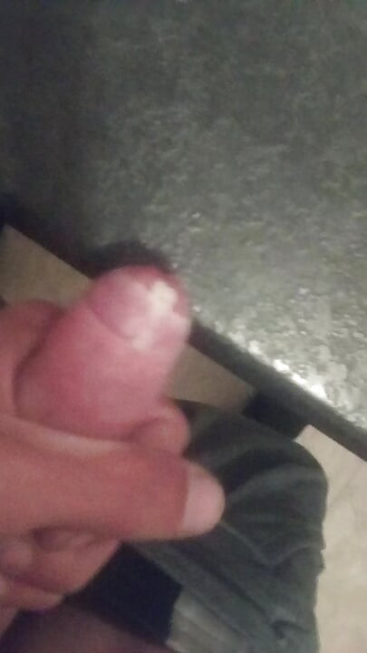 Dirty boy jerks off cock in bathroom with smegma