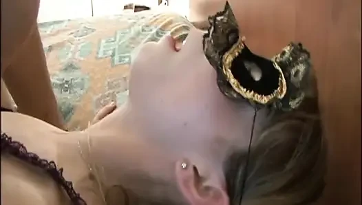 Sexy blonde amateur pussy licking pussy fucking in masked...cum in mouth