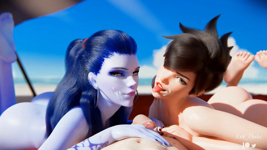 Overwatch - widowmaker & tracer zuigen en neuken pik op stranddag (animatie met geluid)