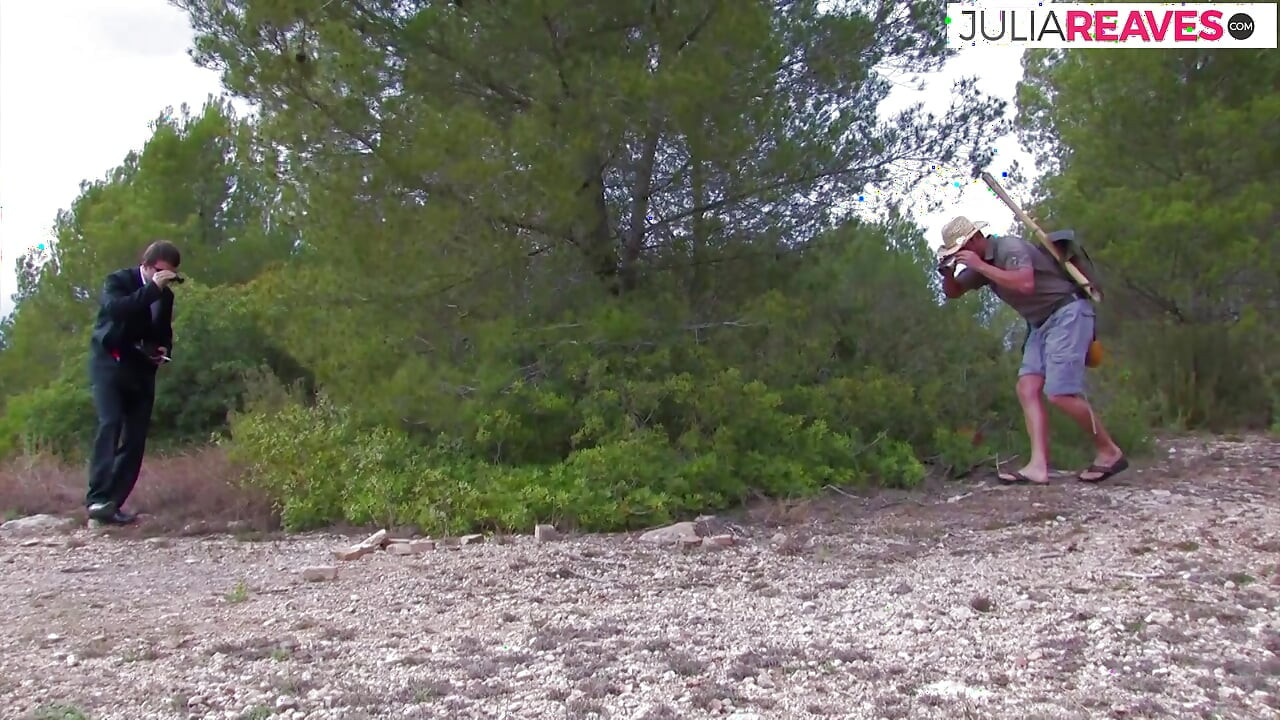 Girls suck huge cocks then ride them hard in the bushes