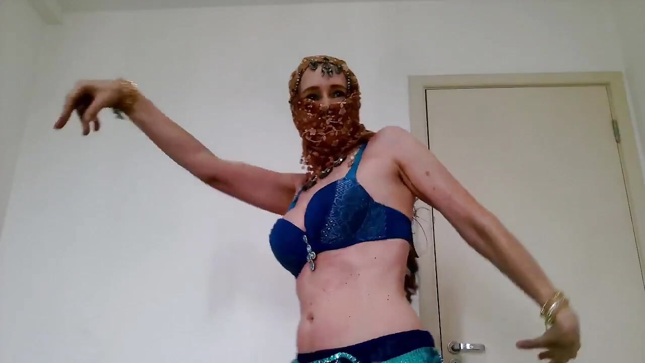 Brazilian Miss as an Arabian belly dancer dancing and cumming