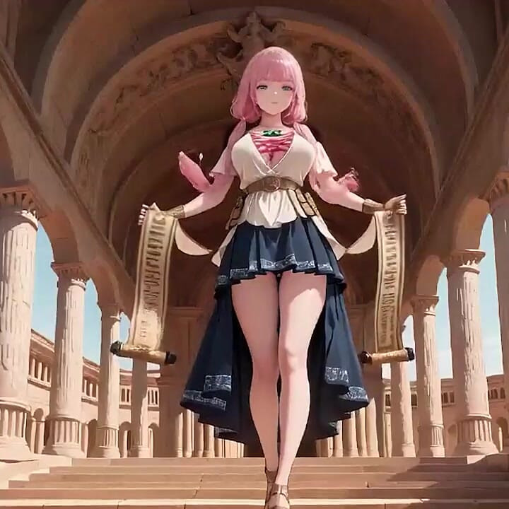 Underwater Fantasy Pink-haired Girl in a Sailor Suit Lounging Lazely, Fingertips Touching the Water as Sunlight Wets Her Skin.