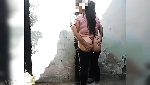 Mature single stepmother can't stand the urge and wanted to fuck on the street but someone interrupts them and they almost surprise them, real homemade sex