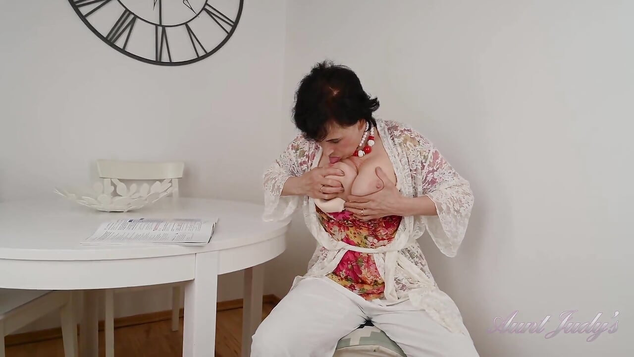 Auntjudys - 63yo Horny Mature Hairy GILF Minia Masturbates in the Kitchen