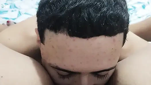 My stepmother comes into my room and notices that I'm masturbating while she talks to me.