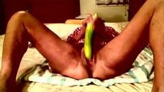 Granny amateur using a huge cucumber, cuming and squirting