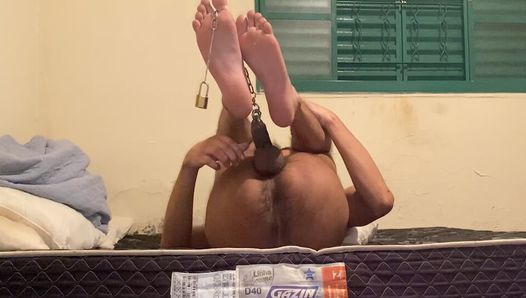 Using my Feet to Play with my Chained 8mm Pierced Cock Part II