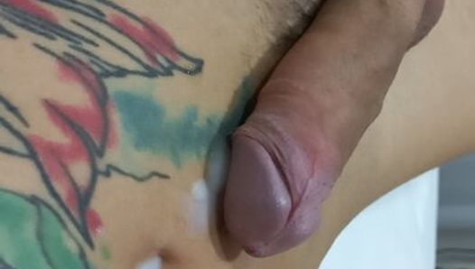 Jerking off a big dick.  Cum got a lot.