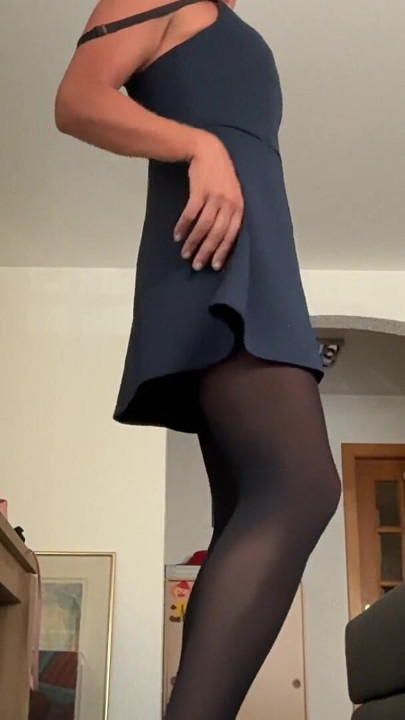 Lovely femboy Xunami in high heels nylon and sexy dress | Clip 1