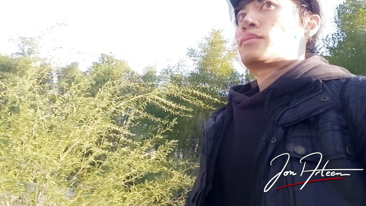 Gay boy Jon Arteen freeballing showing his dick and naked ass outdoor