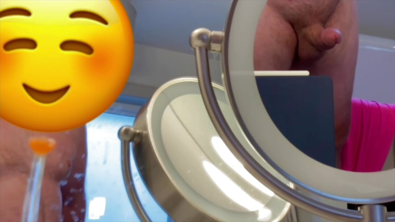 Pre-shower and shower wank with cum