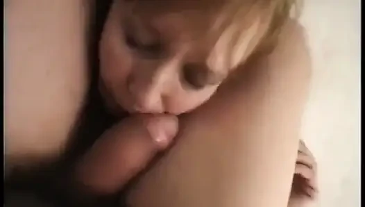 Mature redhead on her knees on floor gags on dude's fat chode