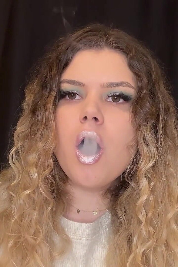 Pink Lips Smoking with Curly Hair