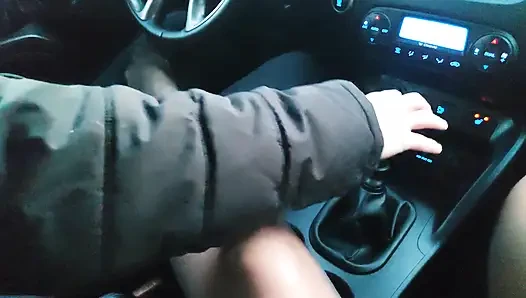 Hot mature stepmom in stockings gives her stepson a footjob in the car, while he drives