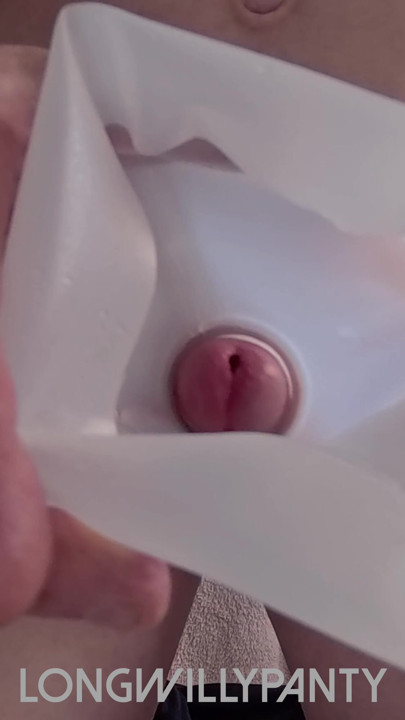 Straight guy sticks his uncut cock in a milk bottle