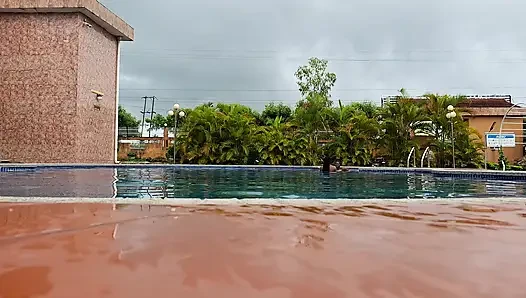 Sperm Floating in the Pool, Hard Sex in the Water, Double Orgasm