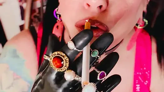 18 Rings & Latex Gloves! Miss Tina Snua Smoking 2 Cork Cigarettes For Her Glove Fan! - Smoker OMI OME Snap Inhales Drifting