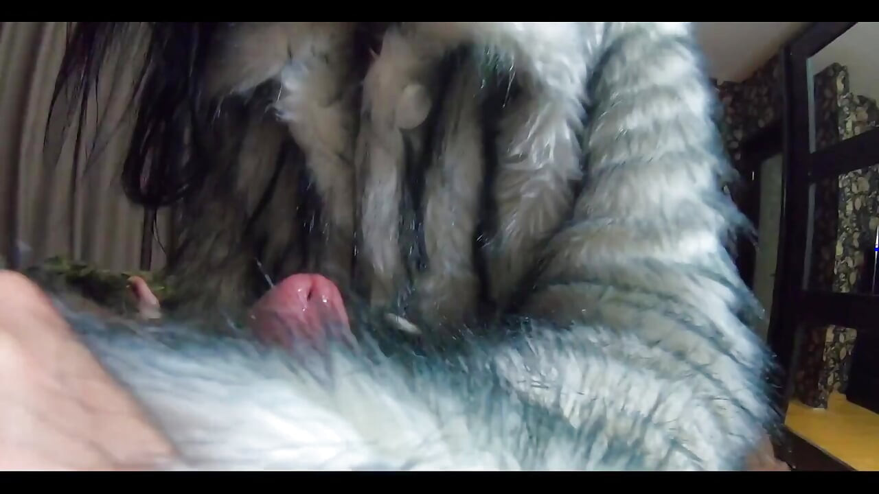 Face Fuck,cum Play While Wearing a Hot Grey Fur-coat and Long Boots 214
