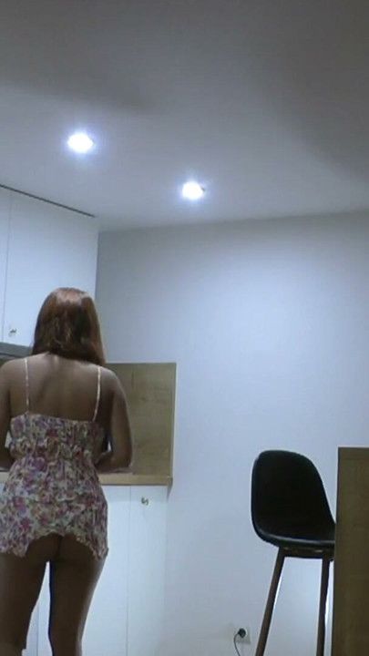 Hot Redhead Petite Latina Big Ass All Natural New Wife in the Kitchen No Panties No Bra in a Summer Dress to show Pussy and Ass | Clip 1
