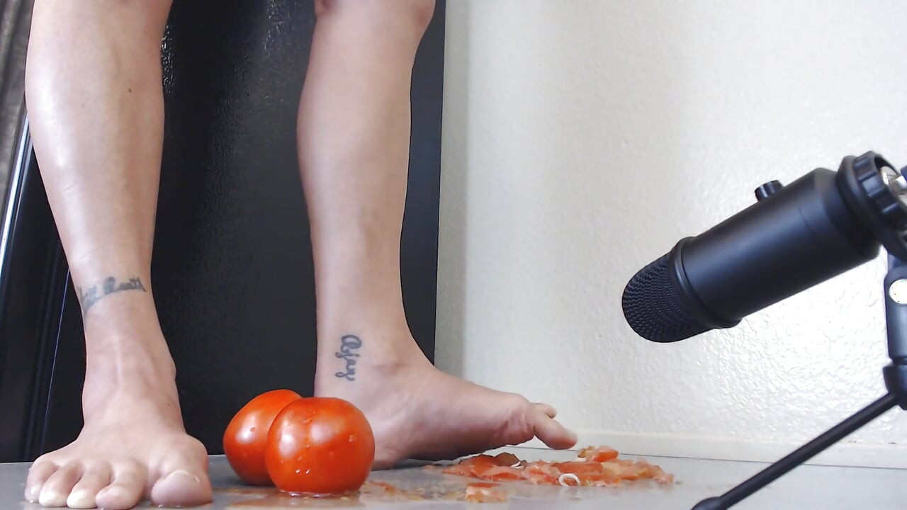 ASMR tomatoes barefoot smooshing