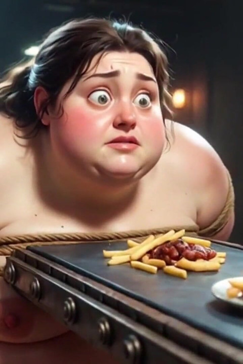 Amarrada SSBBW come refeição maciça enquanto se ajoelha - enchendo a barriga