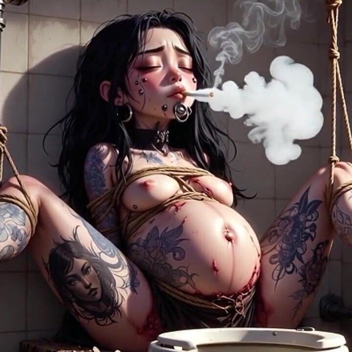 9 Month Pregnant Slave Tied up - Huge Belly on Display