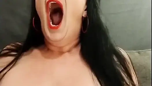 Topless Yawning Red Lipstick