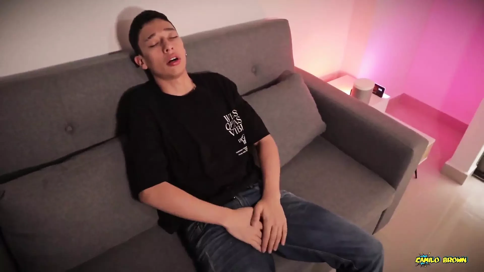 Hot Uncut Twink Jacobo Torres Jerking Inside a Condom Breaking It with His Big Cock and Shooting His Massive Cum Load