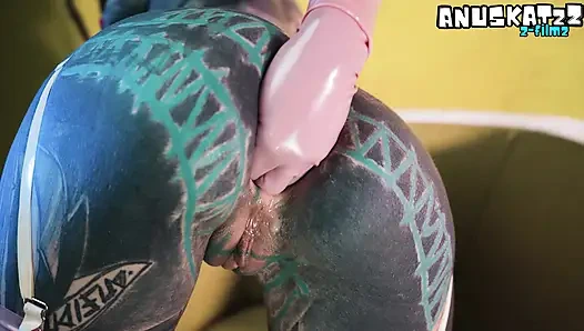 Hot Inked Girl Latex Outfit, Double Toy Penetration, Deep Stuffing