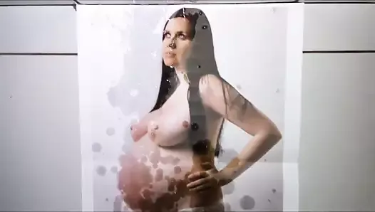 Éjaculation, hommage sur une fille enceinte à forte poitrine