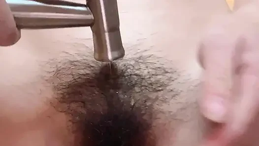 Pee Great Time Then Clean Hairy Pussy by Tap Water