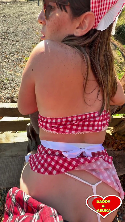 Sexy Gingham Girl Gets Pounded and Gets a Creampie Outdoors on the Farm Part 1