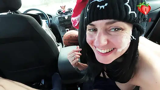 Tight and skinny black-haired basketball player gets fucked hard in a stranger's car
