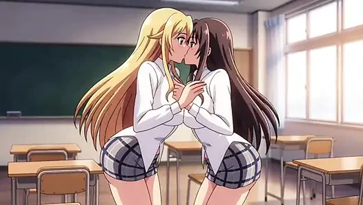 Две девушки в униформе. Горячий поцелуй