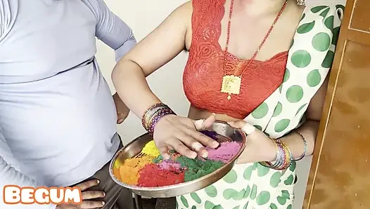 Fucking My Hot Aunt in Holi on Stairs
