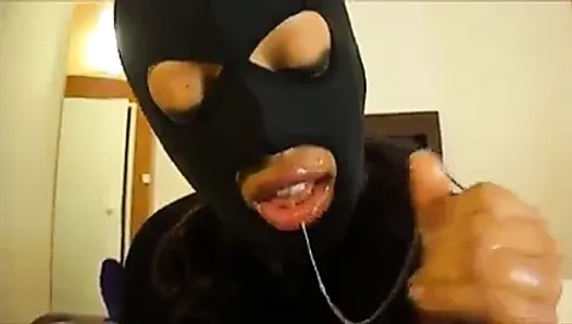 Hooded slut sucks black cock