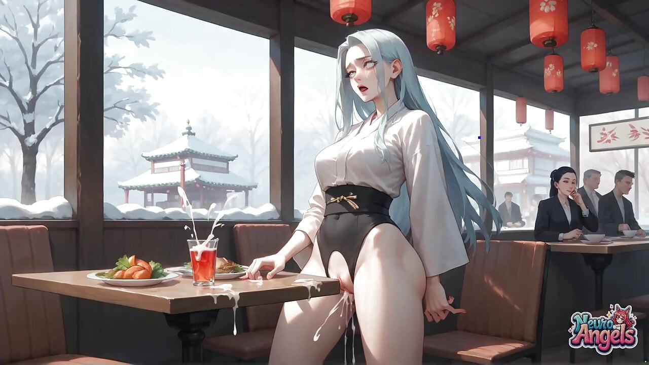 Sexig, smutsig förförelse i ett snöigt café med Kimono cream drip - kåt, hardcore porr!