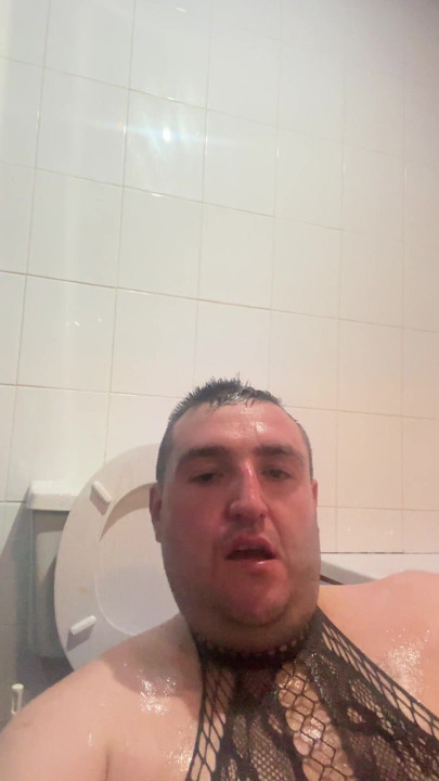 Fat piggy drinking and covered in his own piss