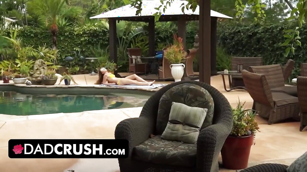 DadCrush - Sexy fit babe lets her stepdad move her panties and finger fuck her outdoors by the pool