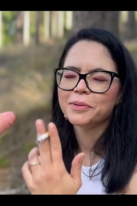 Smoking Cigarette and Blowjob Dildo in the Forest