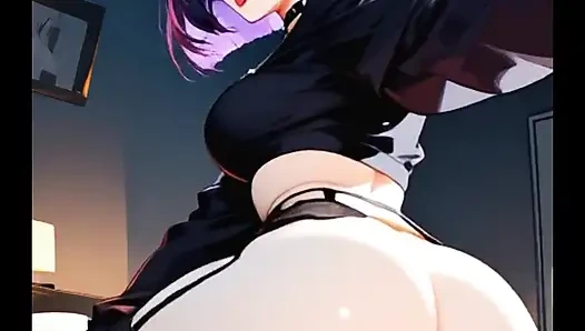 Purple hair hentai futa babe big cock deep strokes ai generated
