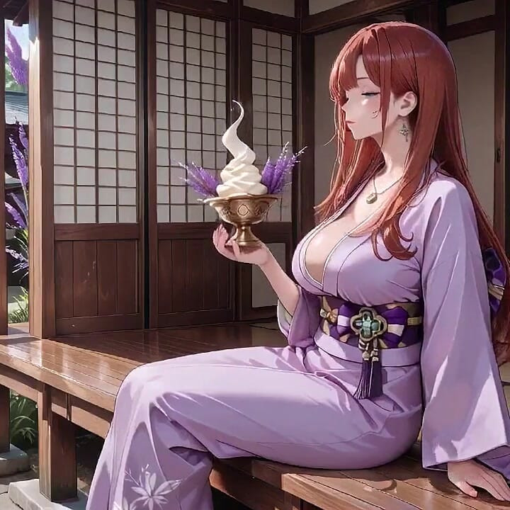 Red-haired Kimono Goddess! Kneeling Under the Sacred Torii Gate, She Adjusts Her Soaked Backless Outfit with a Shy Gaze.